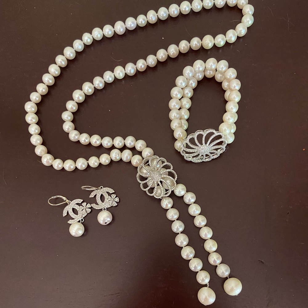 Thai Real Pearl necklace set of 3 pieces. Imported